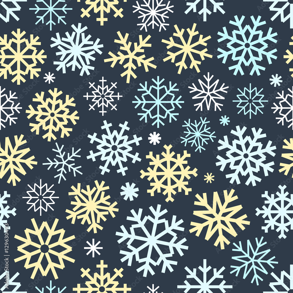 Poster different vector snowflakes seamless patter. vector ice crystal