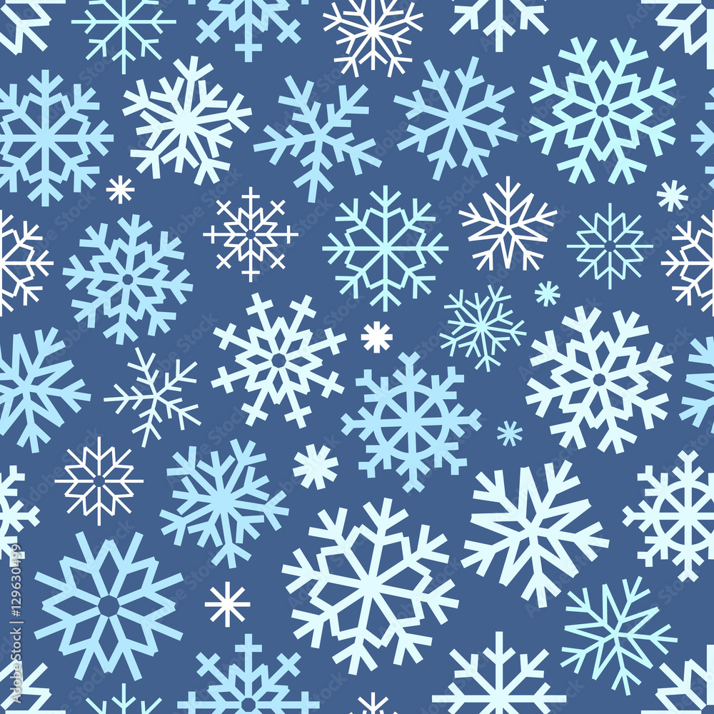 Poster different vector snowflakes seamless patter. vector ice crystal