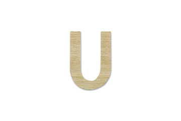 english alphabet U made from wood isolated on white background