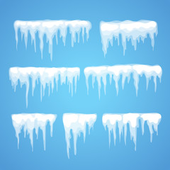 Vector icicle and snow elements clipart. Different snow cap - obrazy, fototapety, plakaty