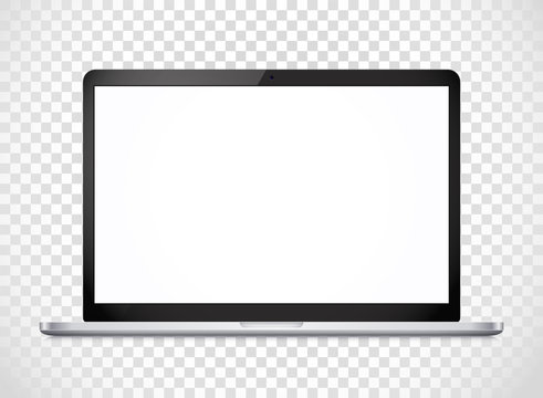 Modern laptop computer vector mockup isolated on transparent. Ve
