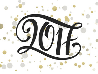 vector hand lettering new 2017 year numbers with ellipses in gold color