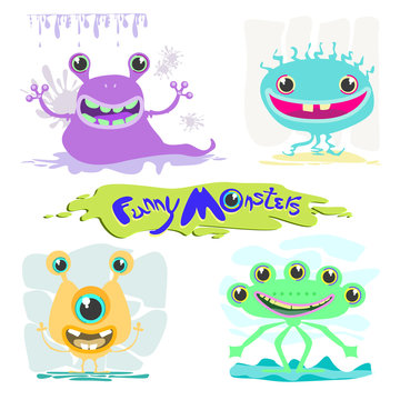 Funny monsters. Vector illustration of animals monsters