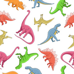 Obraz premium Seamless vector pattern of different dinosaurs