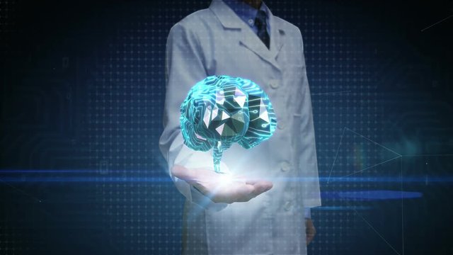 Doctor open palm, Brain connect digital lines, expanding artificial intelligence