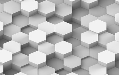 White And Grey Hexagon Background Texture. 3d render