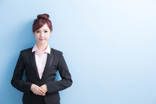business woman smile to you