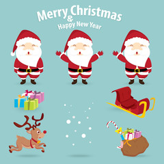 santa claus and snow theme, merry christmas and happy new year o