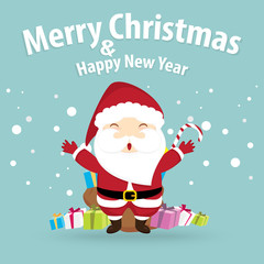 santa claus and snow theme, merry christmas and happy new year o