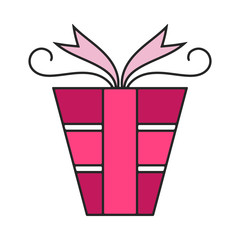 Pink gift box. Packing for surprise. Flat color icon. Vector