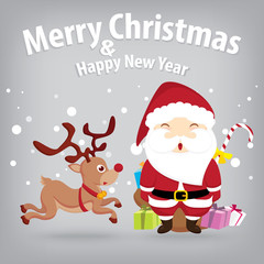 santa claus and snow theme, merry christmas and happy new year o