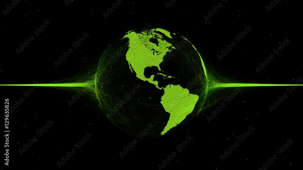 Aufkleber 3d abstract technology globe sequence.countries map over plexus intersections. partlcies and random 
