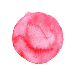 Red circle painted with watercolors isolated on a white background. Watercolor.