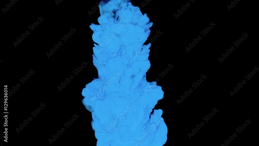 Poster stylized blue ink drop in water on a black background. 3d render. voxel graphics. computer simulatio
