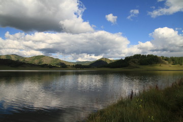 Wild mountain lake in the Altai