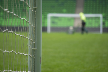 Soccer and football goal through the net. World Cup.
