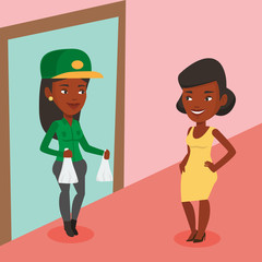 Delivery courier delivering groceries to customer.