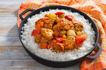 rice and Sweet and Sour fried pork chunks