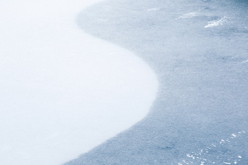 Looks like blurry, brushed ice on the water surface with thin snow blanket on the left side and it created interesting elbows. Focus point in the center. Background.