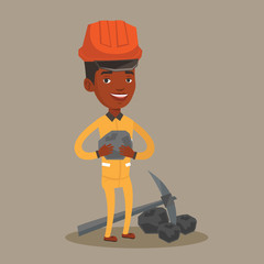 Miner holding coal in hands vector illustration.