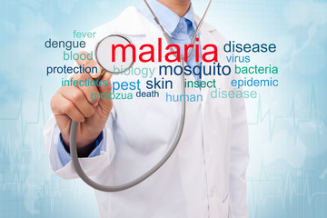 Doctor with malaria word cloud. medical concept