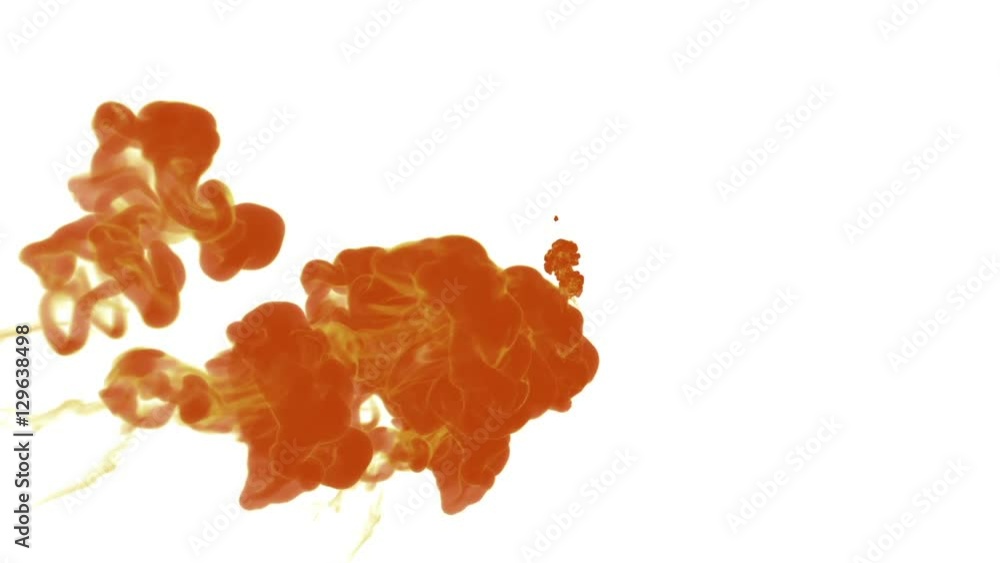 Poster orange ink drop in water on a white background for effects. 3d render. voxel graphics. computer simu