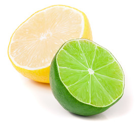 half of lime and lemon isolated on white background