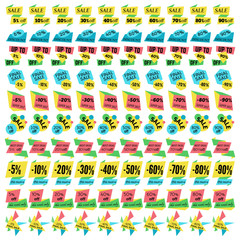 Set of Sale Discount Labels, Tags, Emblems. Web collection of stickers and badges for sale. Isolated vector illustration.
