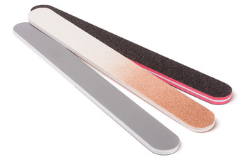 Three nail file with a different abrasive isolated on white background