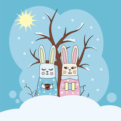 Rabbits in snow