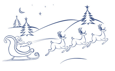 Santa Claus and deer flying