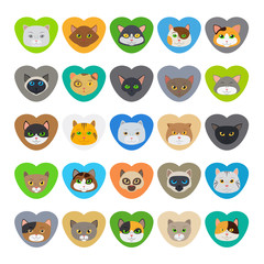 Cat heads or cute cat faces in heart shape vector illustration