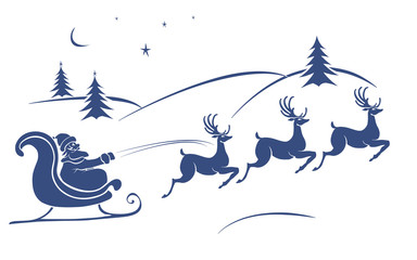 Santa Claus and deer flying