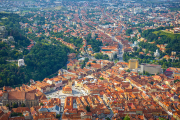 Aerial view of the Old Town, Brasov, Transylvania, Romania