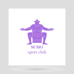 Sumo fight club logo design presentation with violet silhouette of man. Vector illustration