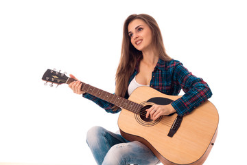 beautiful girl with guitar smiling