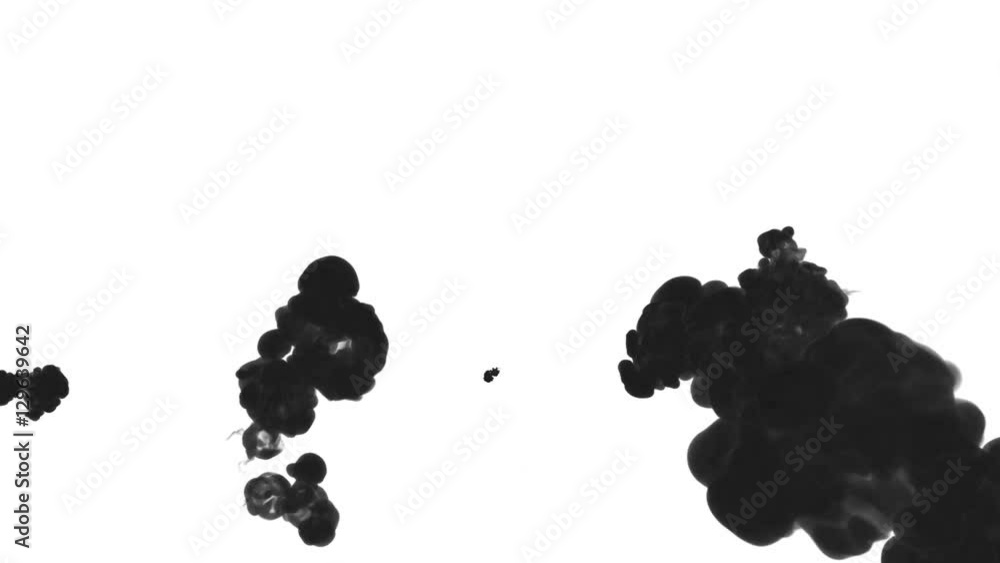 Aufkleber black ink drop in water on a white background for effects. 3d render. voxel graphics. computer simul