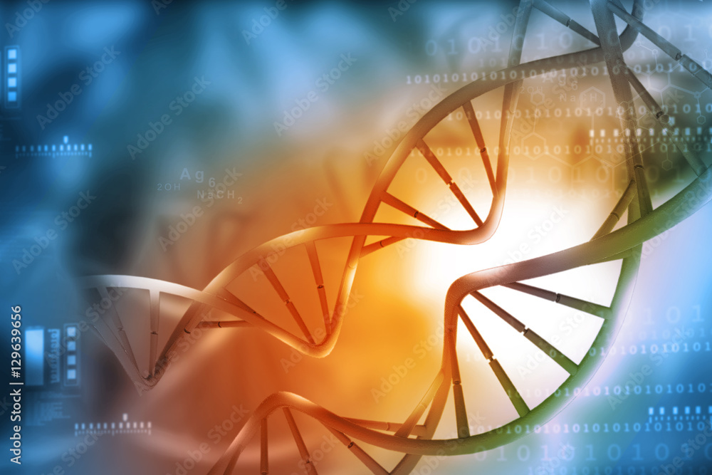 Wall mural dna structure on abstract background. 3d render