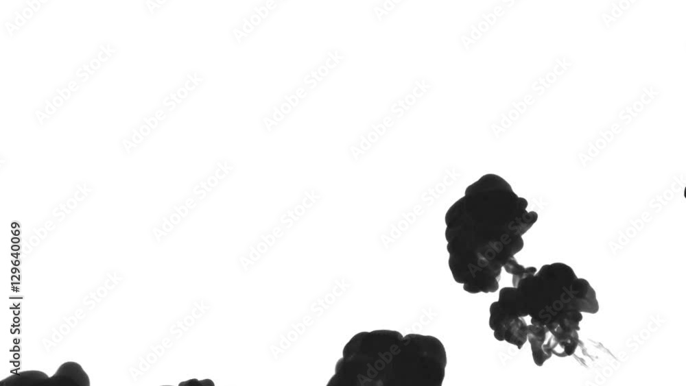 Poster black ink drop in water on a white background for effects. 3d render. voxel graphics. computer simul