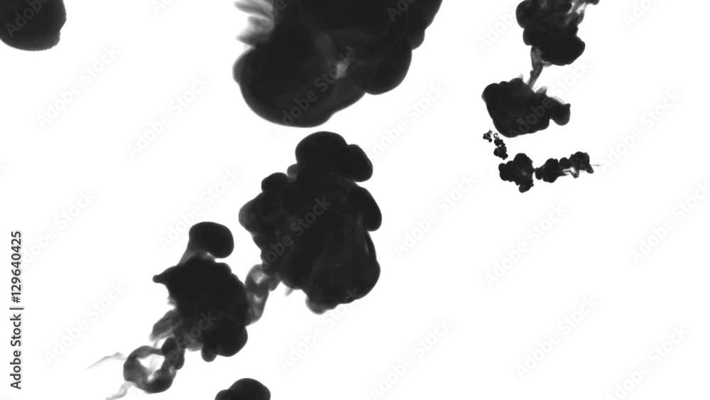 Poster black ink drop in water on a white background for effects. 3d render. voxel graphics. computer simul