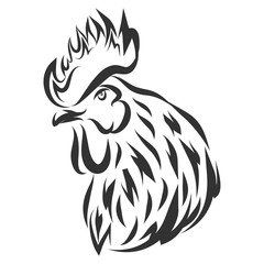 Vector illustration with black rooster head isolated on white.