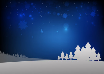 Vector : Christmas trees and snowman with snowflake on blue back