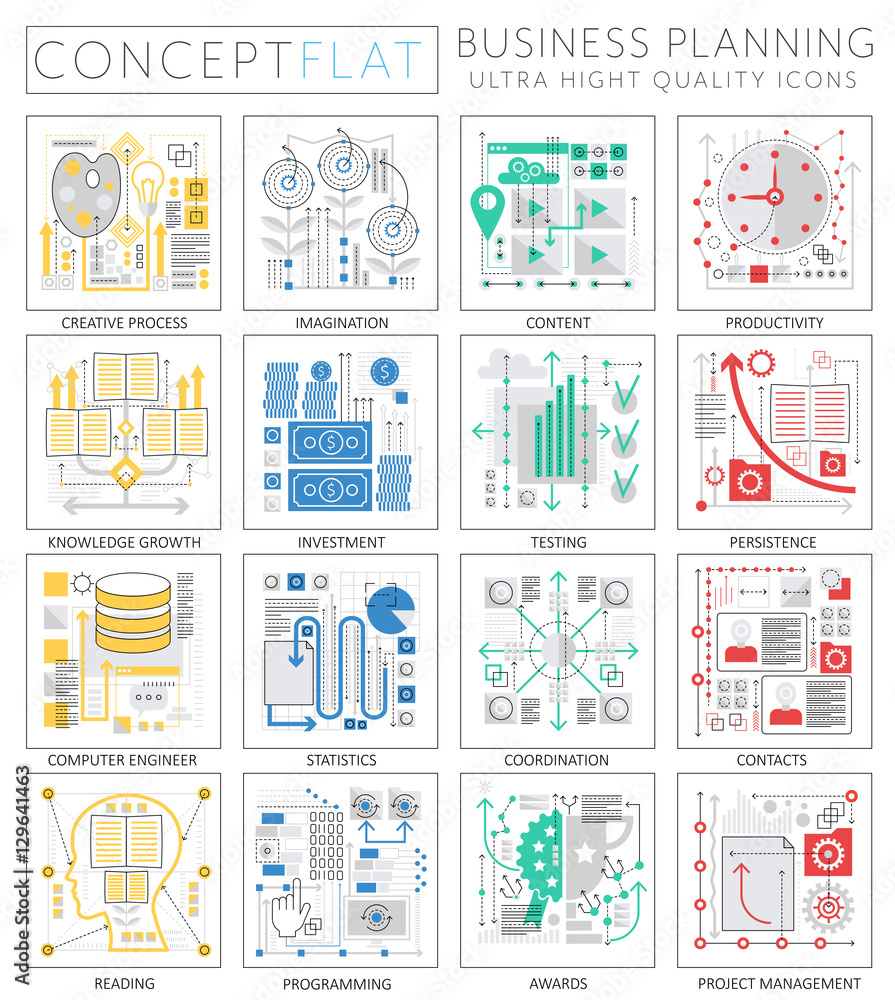 Poster Infographics mini concept Project business finance planning icons for web. Premium quality design web graphics icons elements. Project business finance planning concepts.