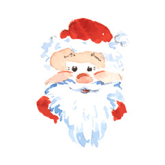 Santa Claus sticker icon in the watercolor technique. Vector illustration
