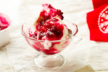 Ice Cream with Cranberry Sauce