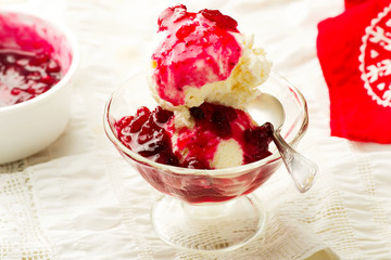 Ice Cream with Cranberry Sauce