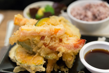 battered fried vegetable with soy sauce