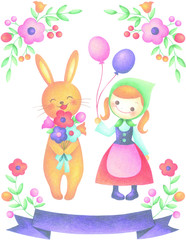 Obraz na płótnie Canvas little Girl and Rabbit