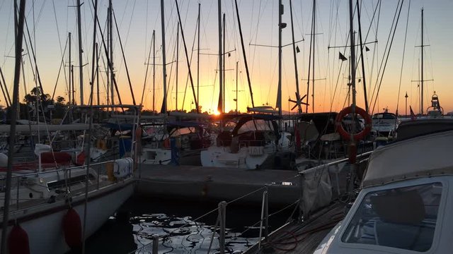 Marina in the Evening With Yachts Silhouettes