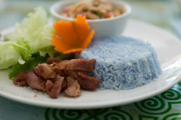 rice, fried pork and papaya salad or somtum